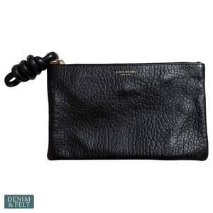 Henri Bendel Black Pebbled Leather Wristlet Clutch Purse Gold Hardware Rare